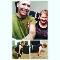 Dunlap Fitness - My longtime client Sara doing a workout in her living room.