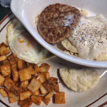 Egg Works - Country Benny Biscuits, Gravy, Pan Sausage and Eggs Over Medium - Breakfast & Brunch Near Me - Las Vegas, Nevada