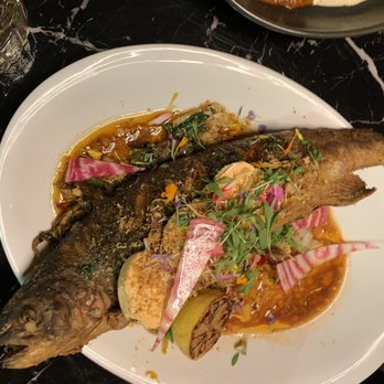 Burban Kitchen - Whole trout with garlic breadcrumbs and local radish - New American Near Me - Chico, California Burban Kitchen - Whole trout with garlic breadcrumbs and local radish - New American Near Me - Chico, California