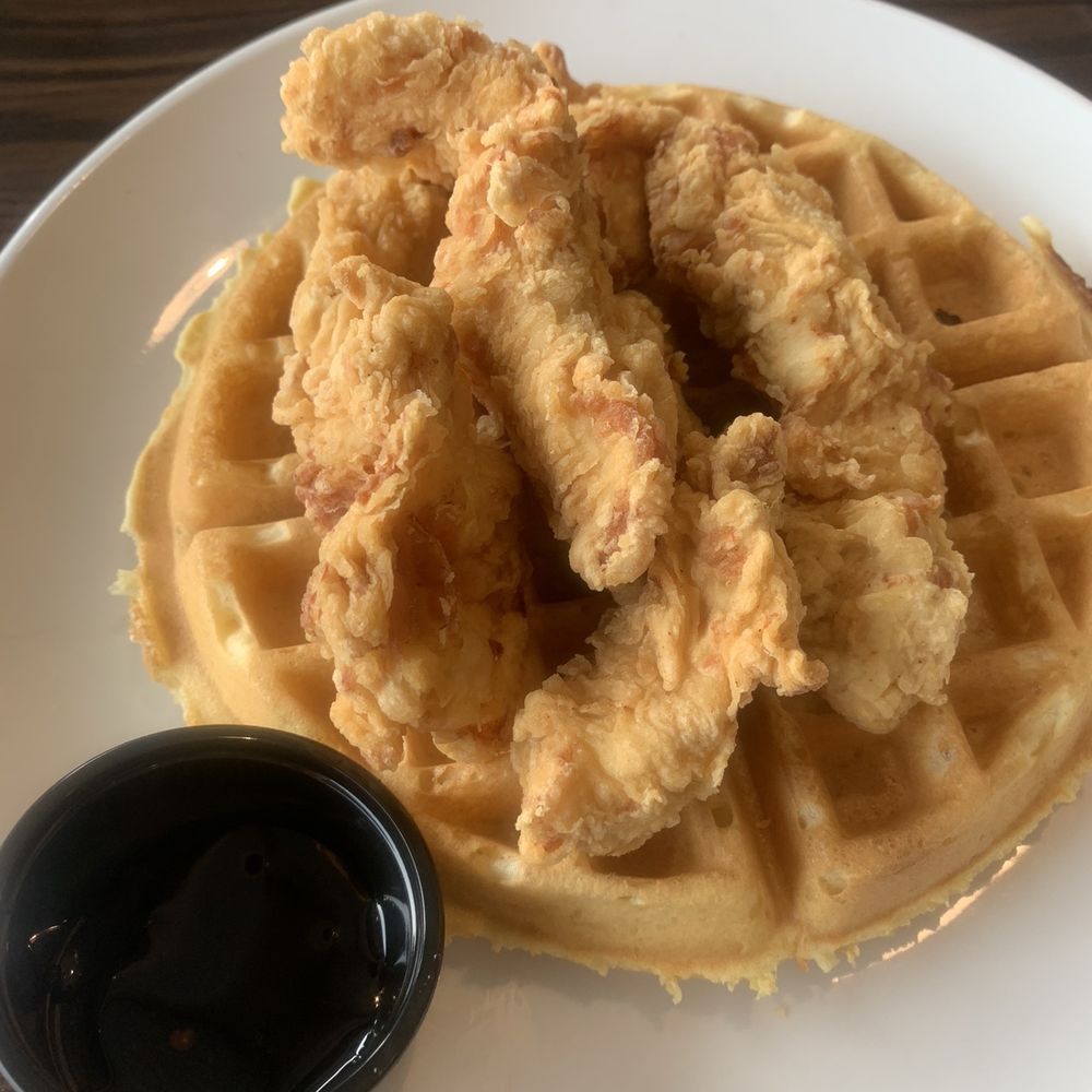 Another Broken Egg Cafe - Chicken and waffle with a honey chipotle sauce - American Near Me - Williamsburg, Virginia Another Broken Egg Cafe - Chicken and waffle with a honey chipotle sauce - American Near Me - Williamsburg, Virginia