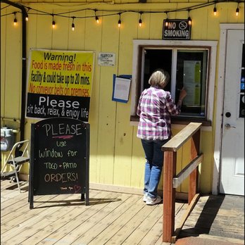 Burger Barn - The restaurant offers a walk-in order window on the patio, where to-go and patio orders are encouraged. - Burgers Near Me - Pollock Pines, California