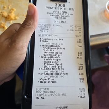 Pirates Kitchen - Receipt - Cajun/Creole Near Me - Artesia, California Pirates Kitchen - Receipt - Cajun/Creole Near Me - Artesia, California