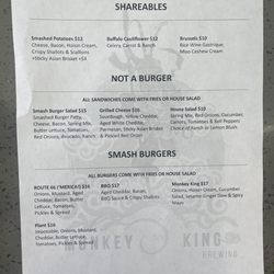Monkey King Brewing - Menu 12/2023