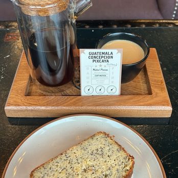 Evermore Coffee Roasters - Guatemala Concepcion Pixcaya pour over and lemon poppyseed bread - Coffee Roasteries Near Me - Burlington, New Jersey