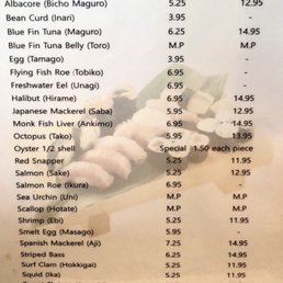 Sushi & sashimi menu