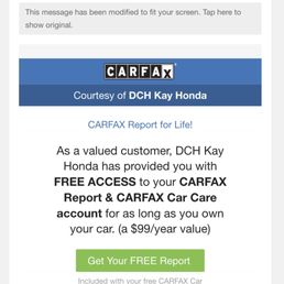 Email from Carfax, who got the info from Kay Honda, without my permission! Email from Carfax, who got the info from Kay Honda, without my permission!