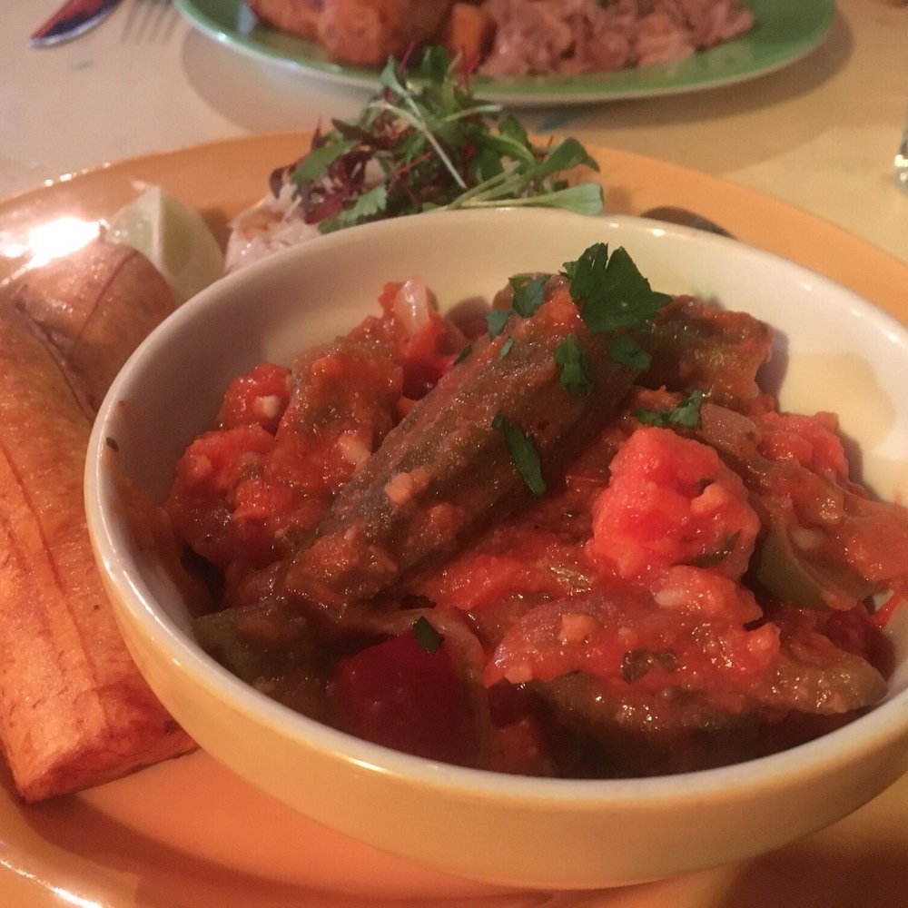 Quimbombo- Cuban okra with plantain and chili rice
