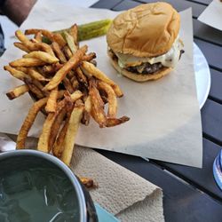 Fat Pat's Brewery - The Burg burger, sautéed mushrooms, caramelized  onions and creamy jalapeño sauce , hand cut ff. The best around.