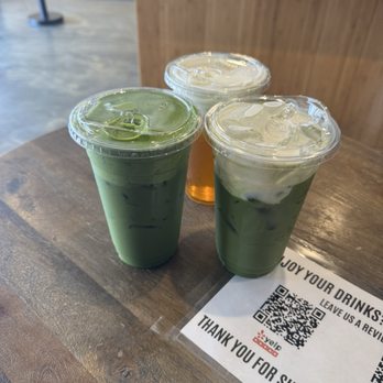 Chill Coffee - double matcha (left), salty green oolong (back), salty cream cheese matcha latte (right) - Coffee & Tea Near Me - Westminster, California Chill Coffee - double matcha (left), salty green oolong (back), salty cream cheese matcha latte (right) - Coffee & Tea Near Me - Westminster, California