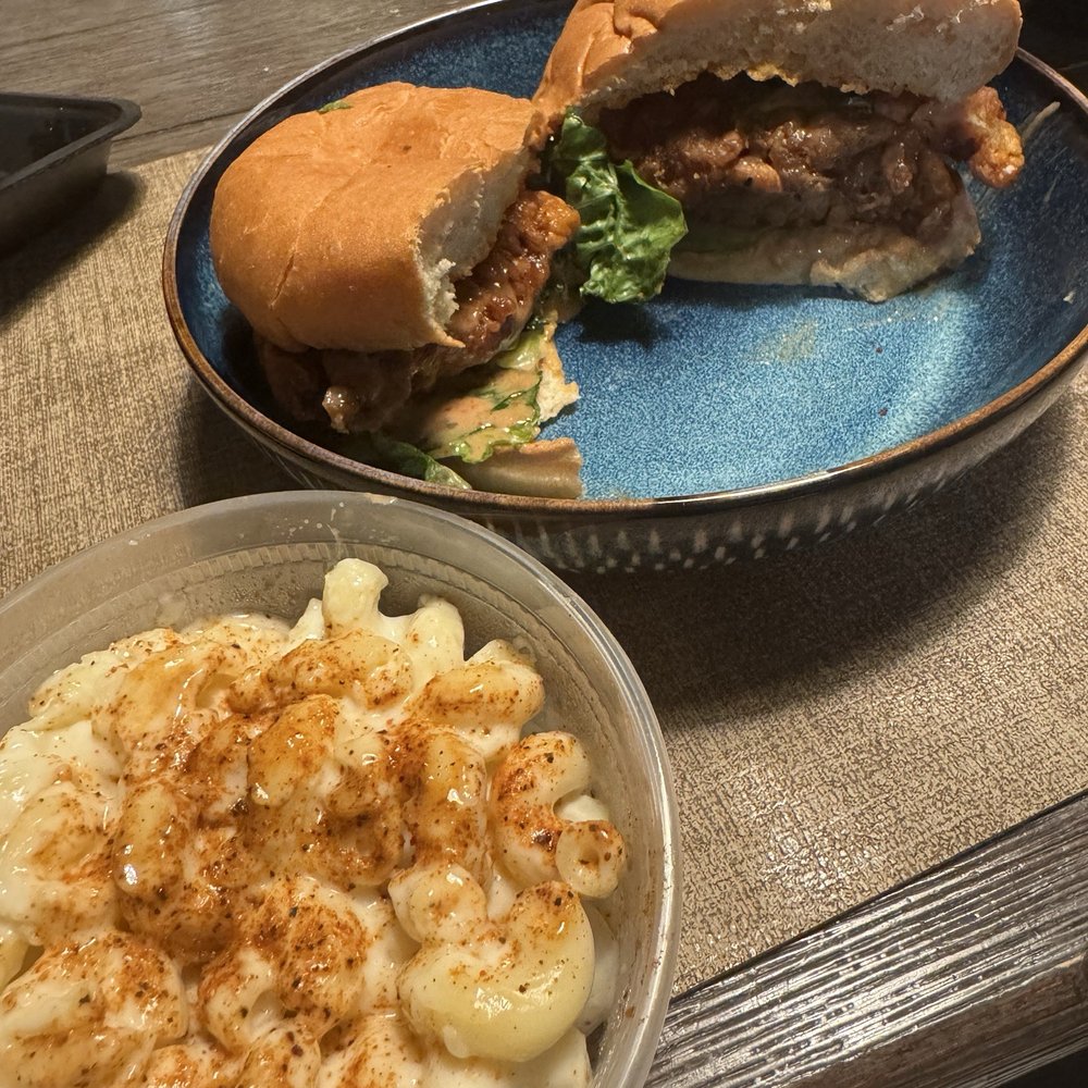 J’s Bbq - Spicy Chicken Clucker sandwich and white cheddar Mac and cheese - Barbeque Near Me - Olathe, Kansas J’s Bbq - Spicy Chicken Clucker sandwich and white cheddar Mac and cheese - Barbeque Near Me - Olathe, Kansas