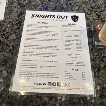 Knights Out Pub & Eatery - Front of menu - Pubs Near Me - Orlando, Florida Knights Out Pub & Eatery - Front of menu - Pubs Near Me - Orlando, Florida