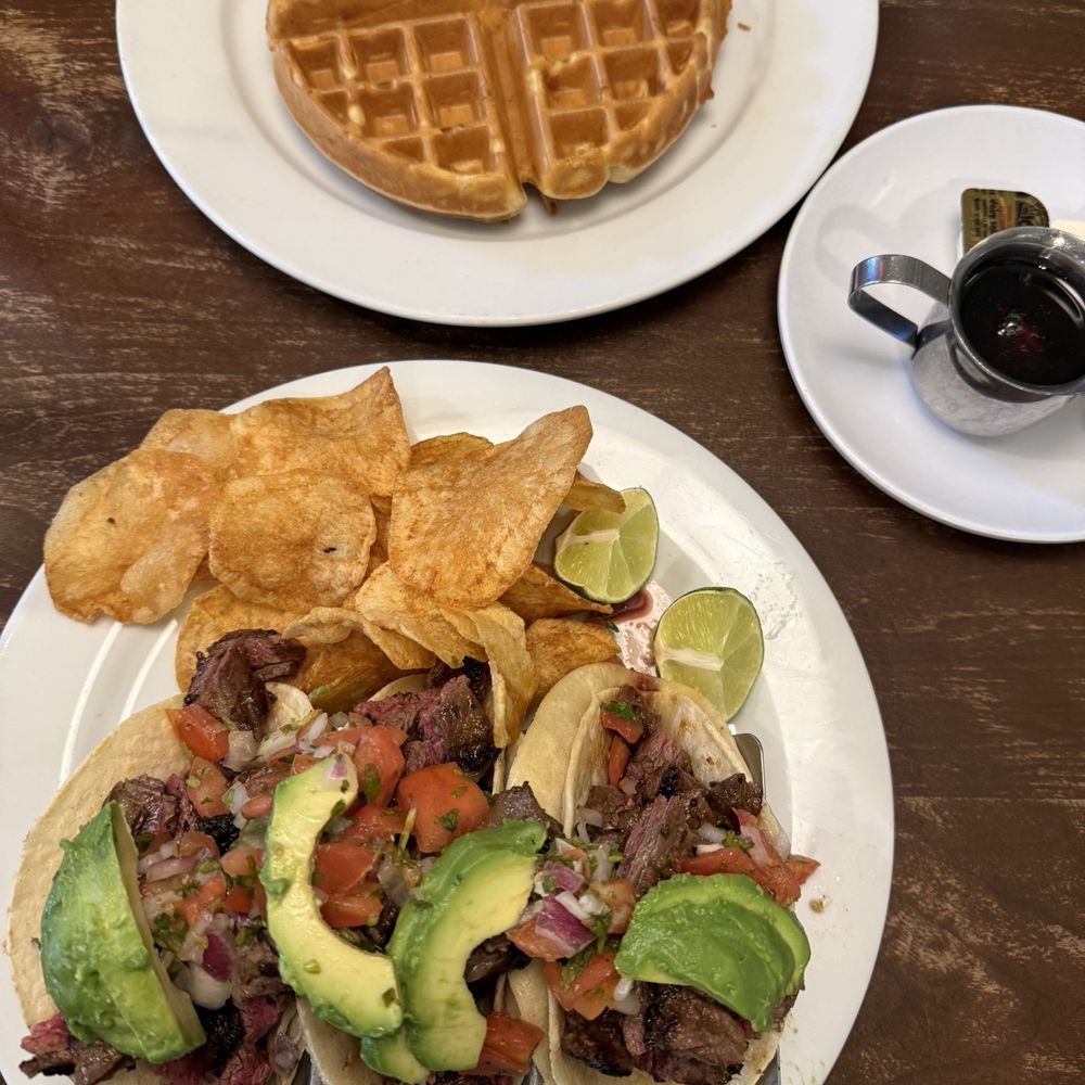 Waffles and Baja Steak Toco Waffles and Baja Steak Toco