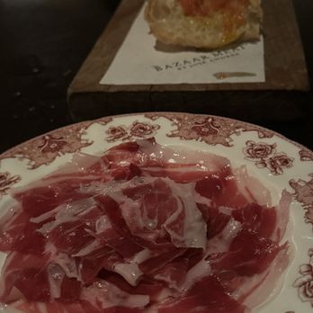Bazaar Meat by José Andrés - Jamon iberico de bellota (1oz, $45) plus tomato bread ($15) - Steakhouses Near Me - Las Vegas, Nevada