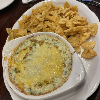 Chimes Restaurant - Spinach and artichoke dip with fried bow tie pasta - Southern Near Me - Baton Rouge, Louisiana Chimes Restaurant - Spinach and artichoke dip with fried bow tie pasta - Southern Near Me - Baton Rouge, Louisiana