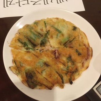 Sushi & Kimchi - Seafood pancake. Good! Not overly-oily, and not skimpy on fillings. - Japanese Near Me - Nyack, New York Sushi & Kimchi - Seafood pancake. Good! Not overly-oily, and not skimpy on fillings. - Japanese Near Me - Nyack, New York