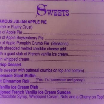 Julian Cafe - The menu of their PIES - Bakeries Near Me - Julian, California