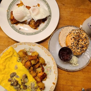 Three Cats - Wild Mushroom omelette, everything bagel, poached eggs with cornbread hash. - New American Near Me - Clawson, Michigan Three Cats - Wild Mushroom omelette, everything bagel, poached eggs with cornbread hash. - New American Near Me - Clawson, Michigan