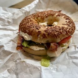 The Bagel Bar - Red Devil Turkey BLT on an Asiago bagel.  The Chelsea Fire cream cheese took a traditional sandwich to a whole new level.