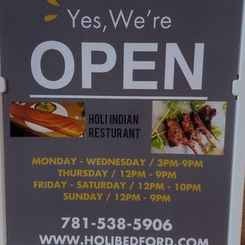 Holi Indian Restaurant - Reopening plack - Indian Near Me - Bedford, Massachusetts Holi Indian Restaurant - Reopening plack - Indian Near Me - Bedford, Massachusetts