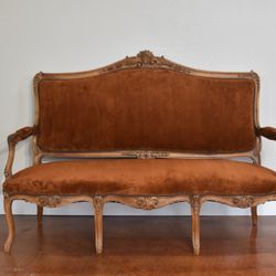 Em Upholstery - Rich suede upholstery subtly enhances the luxurious appeal of this French bench.