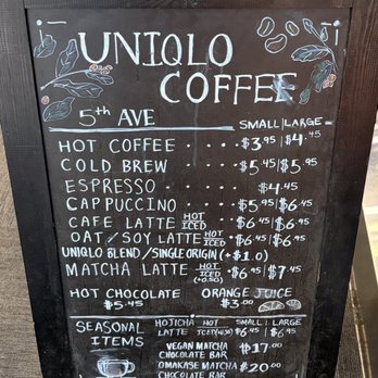 UNIQLO - Uniqlo Coffee Shop Drink Menu & Prices - Women's Clothing Near Me - New York, New York
