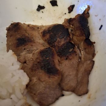 Rainbow Drive-In - Burnt bbq pork. All pieces were burnt BBQ PORK PLATE - Hawaiian Near Me - Honolulu, Hawaii