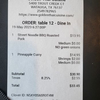 Golden Thai Cuisine - Receipt - Thai Near Me - Keller, Texas Golden Thai Cuisine - Receipt - Thai Near Me - Keller, Texas