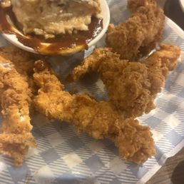 Get the chicken Crispy Tender Dippers, with Macaroni & Cheese, Mashed Potatoes w/ Brown Gravy, extra visits.