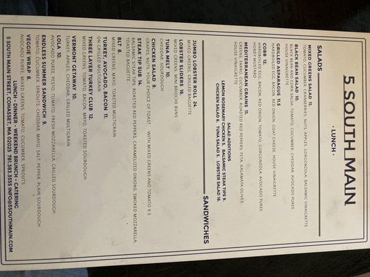 Menu photo 4 5 South Main Cohasset, MA Menu photo 4 5 South Main Cohasset, MA