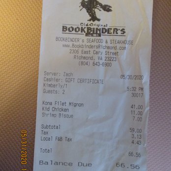 Old Original Bookbinders - Old Original Bookbinder's / Richmond: My check. - Seafood Near Me - Richmond, Virginia Old Original Bookbinders - Old Original Bookbinder's / Richmond: My check. - Seafood Near Me - Richmond, Virginia