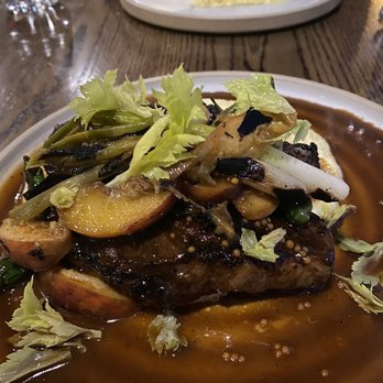 Prescott's Provisions - Pork Loin- grilled peaches, over whipped polenta, shishito peppers - New American Near Me - Tonawanda, New York Prescott's Provisions - Pork Loin- grilled peaches, over whipped polenta, shishito peppers - New American Near Me - Tonawanda, New York