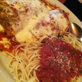 Ron's Landmark - Eggplant rollitine stuffed with three cheeses and spaghetti on the side - Italian Near Me - Netcong, New Jersey