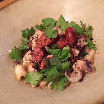 The Progress - Lamb merguez w/yellow eye beans, octopus & crispy squid - New American Near Me - San Francisco, California The Progress - Lamb merguez w/yellow eye beans, octopus & crispy squid - New American Near Me - San Francisco, California