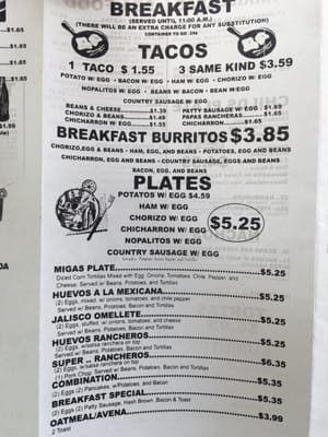 Menu photo 2 El Rancho Mexican Restaurant Pleasanton, TX
