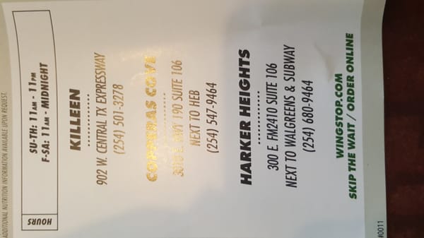 Menu photo 3 Wingstop Harker Heights, TX