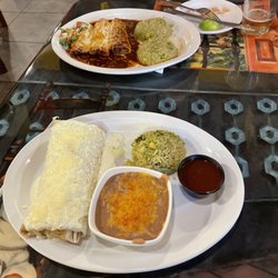 Lavilla Fine Food Mexican Restaurant - Wet burrito on one plate and enchiladas on the other.  Red sauce was VERY good!