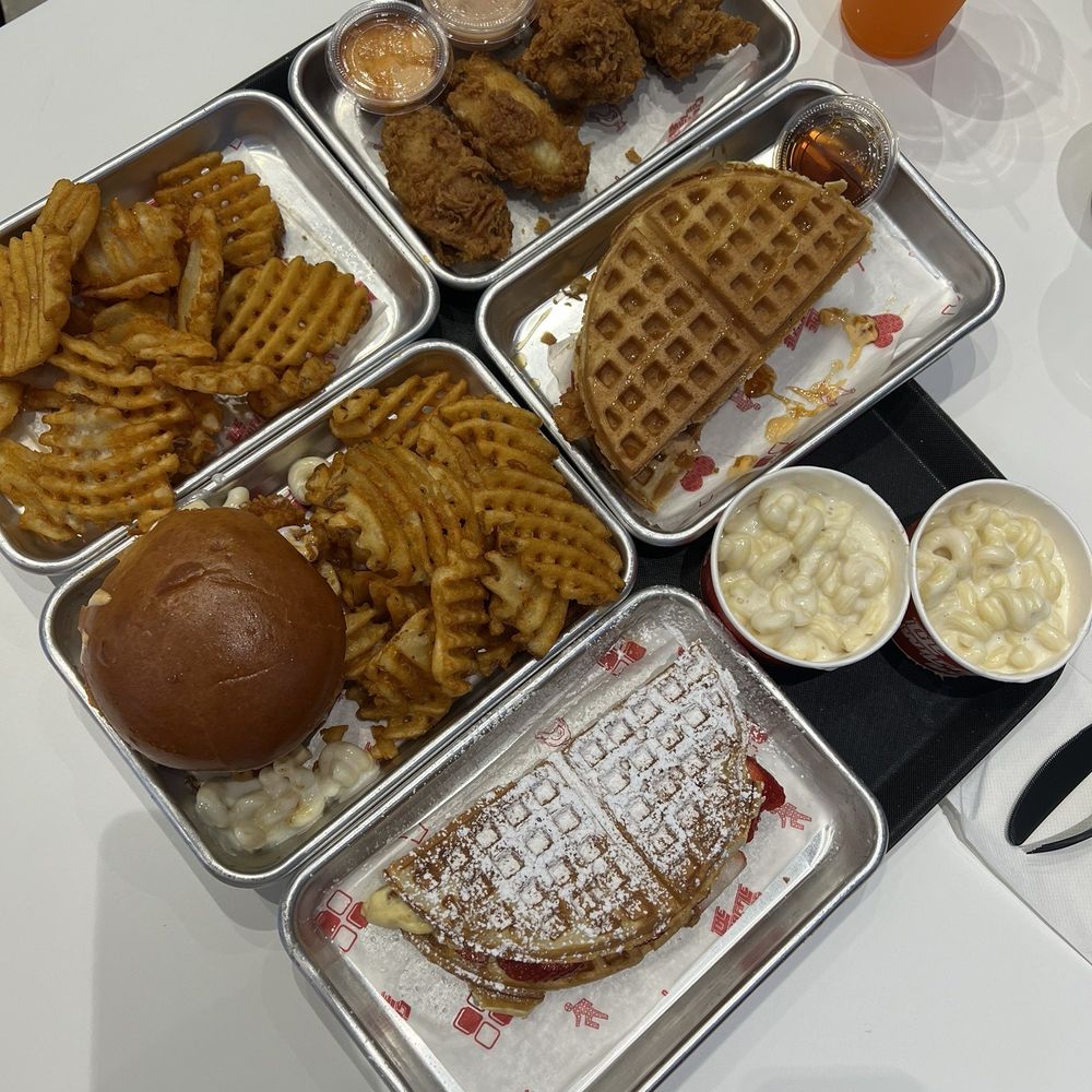 Fries, Bread and Wings, MacDaddy Meal, Waffle Sandwich, Strawberry Cream Waffle, and Mac&Cheese Fries, Bread and Wings, MacDaddy Meal, Waffle Sandwich, Strawberry Cream Waffle, and Mac&Cheese