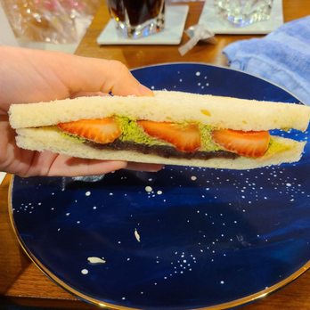 Tres Sandwich - Tres Exotic - red bean, strawberry and matching. Would get again! - Japanese Near Me - Bellevue, Washington Tres Sandwich - Tres Exotic - red bean, strawberry and matching. Would get again! - Japanese Near Me - Bellevue, Washington