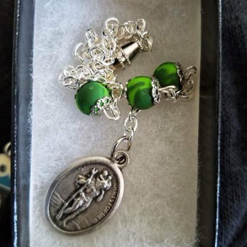 Commemorative Rosaries - green car medal - Jewelry Near Me - Des Plaines, Illinois