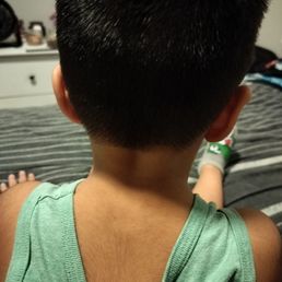 The unwanted bald streak that someone decided to shave on my 3 year old son. Why???? The unwanted bald streak that someone decided to shave on my 3 year old son. Why????