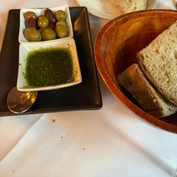 Homemade pesto and bread, sooo good.
