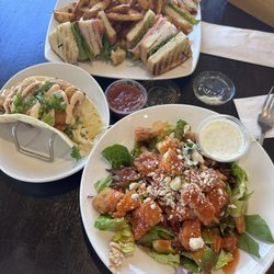 The Prospector Grill - Half portion buffalo chicken salad, crispy fish taco with homemade salsa and club sandwich with fries