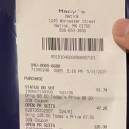 Receipt from Macy's on 5/31 Receipt from Macy's on 5/31