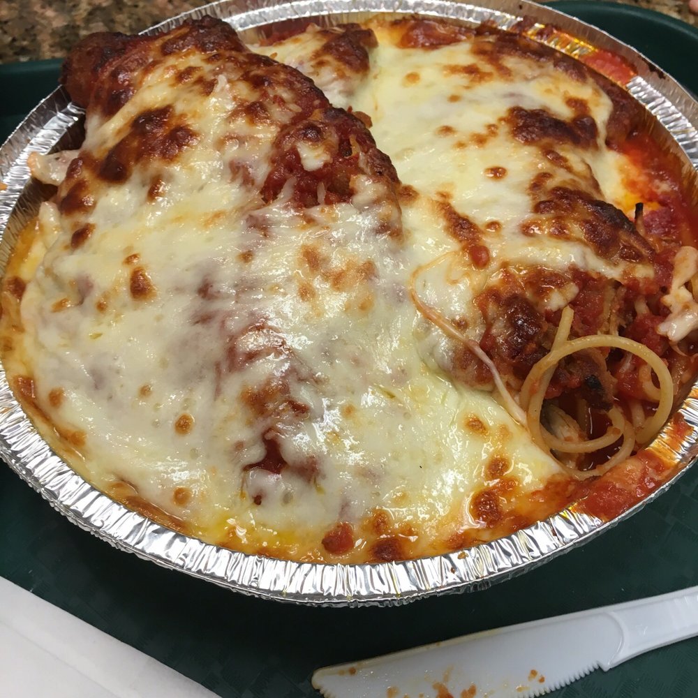 Chicken Parmesan with spaghetti