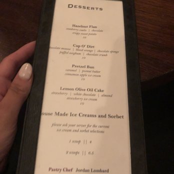 A Restaurant - Dessert menu (for the week of March 19) - New American Near Me - Newport Beach, California