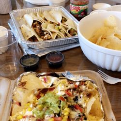 Gringo's Taco Shack - Short rib nachos & veggie tacos & pork tacos & chips