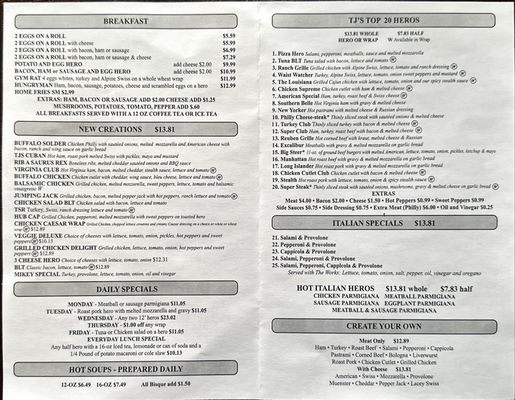 Menu photo 2 TJ's Hero Shop Patchogue, NY