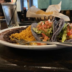 Photo of Agave Grill - Hartford, CT, United States. Blue corn taco with shredded pork. Yummy. Actual refried beans.