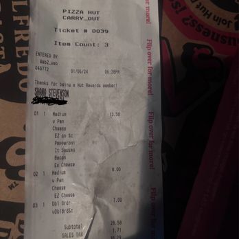 Pizza Hut - Receipt for wrong order - Chicken Wings Near Me - Commerce Township, Michigan Pizza Hut - Receipt for wrong order - Chicken Wings Near Me - Commerce Township, Michigan