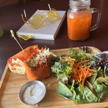 Green Leaves Vegan - Spicy Chicken Wrap Thai Ice Tea - Thai Near Me - Los Angeles, California Green Leaves Vegan - Spicy Chicken Wrap Thai Ice Tea - Thai Near Me - Los Angeles, California